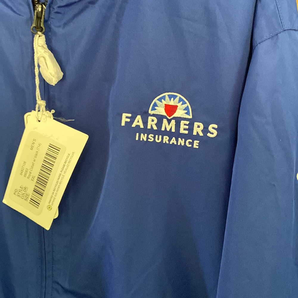 E398-89) Blue Farmers Insurance raincoat NWT S,M, XL,XXL,XXXL